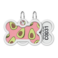 Адресник для собак и котов металлический WAUDOG Smart ID c QR паспортом, рисунок "Авокадо 2", кость, Д 40 мм, 28 мм