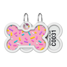 Адресник для собак і котів металевий WAUDOG Smart ID з QR паспортом, малюнок "Маршмеллоу", кістка, Д 40 мм, 28 мм