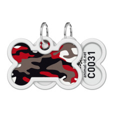 Адресник для собак и котов металлический WAUDOG Smart ID c QR паспортом, рисунок "Камо серый", кость, Д 40 мм, 28 мм