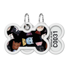 Адресник для собак и котов металлический WAUDOG Smart ID c QR паспортом, рисунок "Коты", кость, Д 40 мм, 28 мм