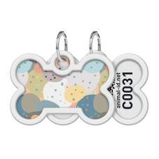 Адресник для собак и котов металлический WAUDOG Smart ID c QR паспортом, рисунок "Абстракция", кость, Д 40 мм, 28 мм