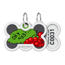 Адресник для собак и котов металлический WAUDOG Smart ID c QR паспортом, рисунок "Калина", кость, Д 40 мм, 28 мм