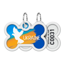 Адресник для собак и котов металлический WAUDOG Smart ID c QR паспортом, рисунок "Флаг", кость, Д 40 мм, 28 мм