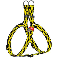 Нейлоновая шлея для собак WAUDOG Nylon с QR паспортом, рисунок "Бэтмен Лого", метал. пряжка-фастекс S 40-55см