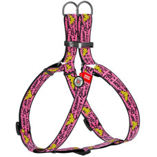 Нейлоновая шлея для собак WAUDOG Nylon с QR паспортом, рисунок "Чудо-женщина", метал. пряжка-фастекс S 40-55см