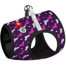 Шлея WAUDOG с QR паспортом, рисунок "Чудо-женщина фиолет" XS1 24-27 см