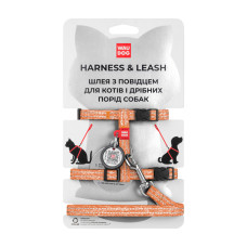 Шлея с поводком для кошек WAUDOG RE-COTTON с QR паспортом, из восстановленного хлопка, светоотражающий, пластиковый фастекс, оранжевый, XS, ш 10 мм, д 122 см, в 25-40 см, с 20-30 см