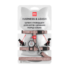 Шлея с поводком для кошек WAUDOG RE-COTTON с QR паспортом, из восстановленного хлопка, светоотражающий, пластиковый фастекс, коричневый, XS, ш 10 мм, д 122 см, в 25-40 см, с 20-30 см