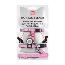 Шлея с поводком для кошек WAUDOG RE-COTTON с QR паспортом, из восстановленного хлопка, светоотражающий, пластиковый фастекс, розовый, XS, ш 10 мм, д 122 см, в 25-40 см, с 20-30 см