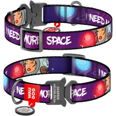 Ошейник для собак нейлоновый WAUDOG Nylon c QR паспортом, рисунок "Больше космоcа", метал. пряжка-фастекс S 25-35 см