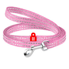 Поводок для кошек и мелких пород собак из восстановленного хлопка WAUDOG RE-COTTON светоотражающий, розовый XS, 10 мм, 200 см