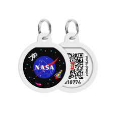 Адресник для собак и котов металлический WAUDOG Smart ID c QR паспортом, рисунок "NASA", круг, Д 30 мм
