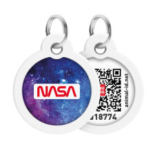 Адресник для собак и котов металлический WAUDOG Smart ID c QR паспортом, рисунок "NASA21", круг, Д 30 мм
