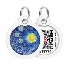 Адресник для собак и котов металлический WAUDOG Smart ID c QR паспортом, рисунок "Водяные лилии", круг, Д 30 мм