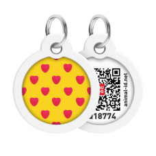 Адресник для собак и котов металлический WAUDOG Smart ID c QR паспортом, рисунок "Сердца", круг, Д 30 мм