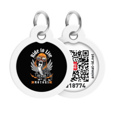 Адресник для собак и котов металлический WAUDOG Smart ID c QR паспортом, рисунок "Ездить, чтобы жить", круг, Д 30 мм