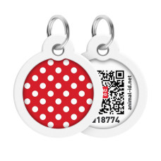 Адресник для собак и котов металлический WAUDOG Smart ID c QR паспортом, рисунок "Горох", круг, Д 30 мм