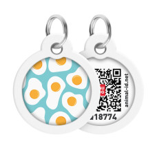 Адресник для собак і котів металевий WAUDOG Smart ID c QR паспортом, малюнок "Яєчня", коло, Д 30 мм
