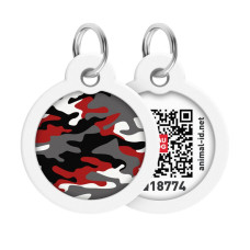 Адресник для собак и котов металлический WAUDOG Smart ID c QR паспортом, рисунок "Камо серый", круг, Д 30 мм