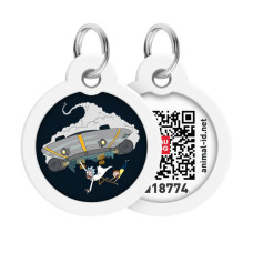 Адресник для собак и котов металлический WAUDOG Smart ID c QR паспортом, рисунок "Рик и Морти 1", круг, Д 30 мм