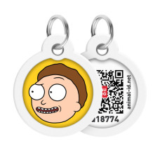 Адресник для собак и котов металлический WAUDOG Smart ID c QR паспортом, рисунок "Рик и Морти 2", круг, Д 30 мм
