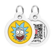 Адресник для собак та котів металевий WAUDOG Smart ID c QR паспортом, малюнок "Рік і Морті 3", коло, Д 30 мм