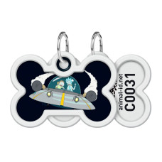 Адресник для собак и котов металлический WAUDOG Smart ID c QR паспортом, рисунок "Рик и Морти 1", кость, Д 40 мм, 28 мм