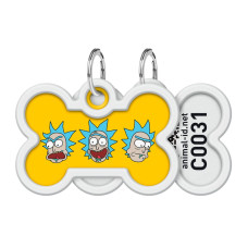 Адресник для собак та котів металевий WAUDOG Smart ID c QR паспортом, малюнок "Рік і Морті 3", кістка, Д 40 мм, 38 мм