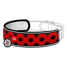 Эргономичная накладка на ошейник WAUDOG Nylon с QR-паспортом, рисунок "Шотландка красная", M-XL, для ширины ошейника 20-25 мм