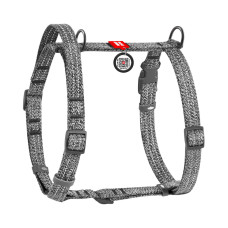 Шлея для собак с ручкой из восстановленного хлопка анатомическая Н-образная WAUDOG Re-cotton с QR-паспортом, светоотражающая, пластиковый фастекс, серая, S, Ш 15 мм, A 36-42 см, B 35-50 см
