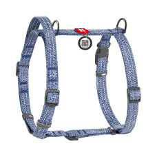 Шлея для собак з ручкоюз відновленої бавовни анатомічна Н-подібна WAUDOG Re-cotton з QR-паспортом, світловідбивна, пластиковий фастекс, синя, S, Ш 15 мм, A 36-42 см, B 35-50 см