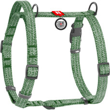 Шлея для собак з ручкоюз відновленої бавовни анатомічна Н-подібна WAUDOG Re-cotton з QR-паспортом, світловідбивна, пластиковий фастекс, зелена, S, Ш 15 мм, A 36-42 см, B 35-50 см