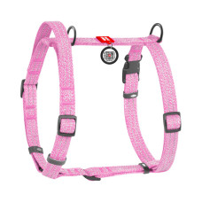 Шлея для собак с ручкой из восстановленного хлопка анатомическая Н-образная WAUDOG Re-cotton с QR-паспортом, светоотражающая, пластиковый фастекс, розовая, S, Ш 15 мм, A 36-42 см, B 35-50 см