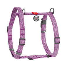 Шлея для собак с ручкой из восстановленного хлопка анатомическая Н-образная WAUDOG Re-cotton с QR-паспортом, светоотражающая, пластиковый фастекс, фиолетовая, S, Ш 15 мм, A 36-42 см, B 35-50 см