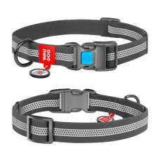 Нашийник для собак водостійкий WAUDOG Waterproof з QR-паспортом, світловідбивний, пластикова пряжка, XL, 25 мм, 38-58 см, сірий