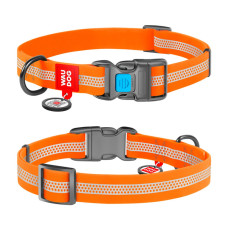 Ошейник для собак водостойкий WAUDOG Waterproof с QR-паспортом, светоотражающий, пластиковая пряжка, S, 15 мм, 23-35 см, оранжевый