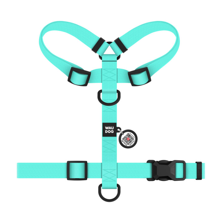 Шлея для собак водостойкая анатомическая Н-образная WAUDOG Magnet с QR-паспортом, магнитная пряжка-фастекс, L, Ш 25 мм, А 50-85 см, В 61-100 см, тиффани