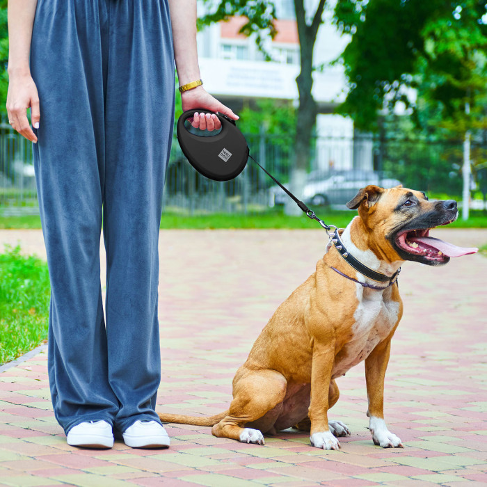 Повідець-рулетка для собак WAUDOG R-leash з контейнером для пакетів, світловідбиваюча стрічка, чорний, розмір S, до 12 кг, 3 м