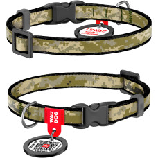 Ошейник для котов и мелких пород собак нейлоновый WAUDOG Nylon c QR-паспортом, рисунок "Милитари", пластиковый фастекс, XS, Ш 10 мм, Дл 20-30 см