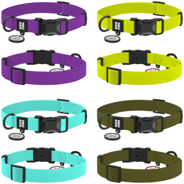 Нашийник для собак водостійкий WAUDOG Magnet c QR паспортом, магнітна пряжка-фастекс, XL, Ш 25 мм, Дов 38-58 см, тіффані