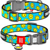 Ошейник для собак нейлоновый WAUDOG Nylon с QR-паспортом, рисунок "Смайлики на голубом", пластиковый фастекс, L, Ш 25 мм, Длин 33-49 см