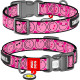 Ошейник для собак нейлоновый WAUDOG Nylon с QR-паспортом, рисунок "Смайлики на розовом", пластиковый фастекс, L, Ш 25 мм, Длин 33-49 см