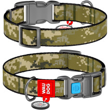 Ошейник для собак нейлоновый WAUDOG Nylon c QR-паспортом, рисунок "Милитари", пластиковый фастекс, S, Ш 15 мм, Дл 25-35 см