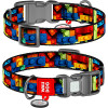 Ошейник для собак нейлоновый WAUDOG Nylon с QR паспортом, рисунок "Блоки", пластиковый фастекс L 33-49 см
