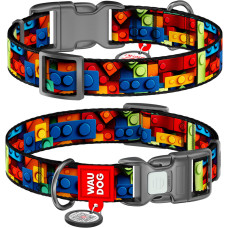 Нашийник для собак нейлоновий WAUDOG Nylon з QR паспортом, малюнок "Блоки", пластиковий фастекс M 28-40 см