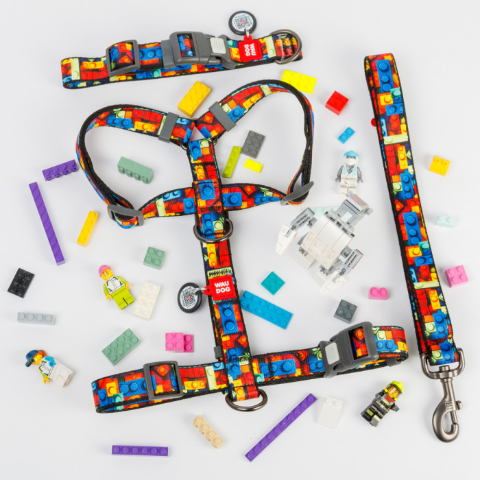 Ошейник для собак нейлоновый WAUDOG Nylon с QR паспортом, рисунок "Блоки", пластиковый фастекс S 25-35 см