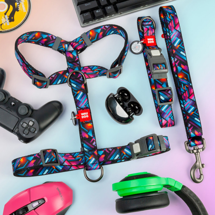 Ошейник для собак нейлоновый WAUDOG Nylon с QR паспортом, рисунок "Бесконечные миры", пластиковый фастекс XL 37-58 см