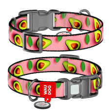 Ошейник для собак нейлоновый WAUDOG Nylon с QR паспортом, рисунок "Авокадо на розовом", пластиковый фастекс M 28-40 см.