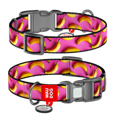 Нашийник для собак нейлоновий WAUDOG Nylon з QR паспортом, малюнок "Банани на рожевому", пластиковий фастекс M 28-40 см