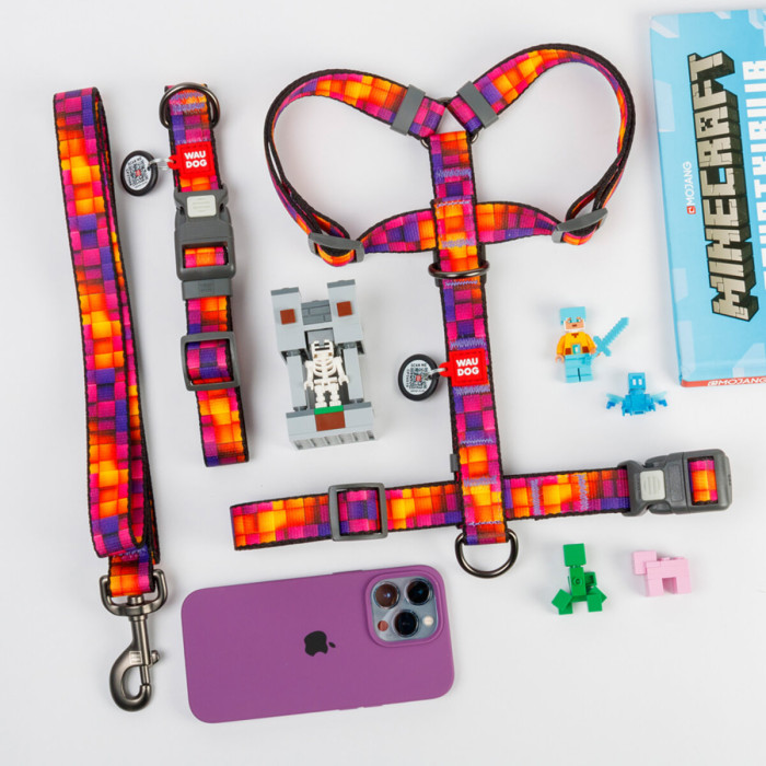 Ошейник для собак нейлоновый WAUDOG Nylon с QR паспортом, рисунок "Кубы 3Д", пластиковый фастекс M 28-40 см.